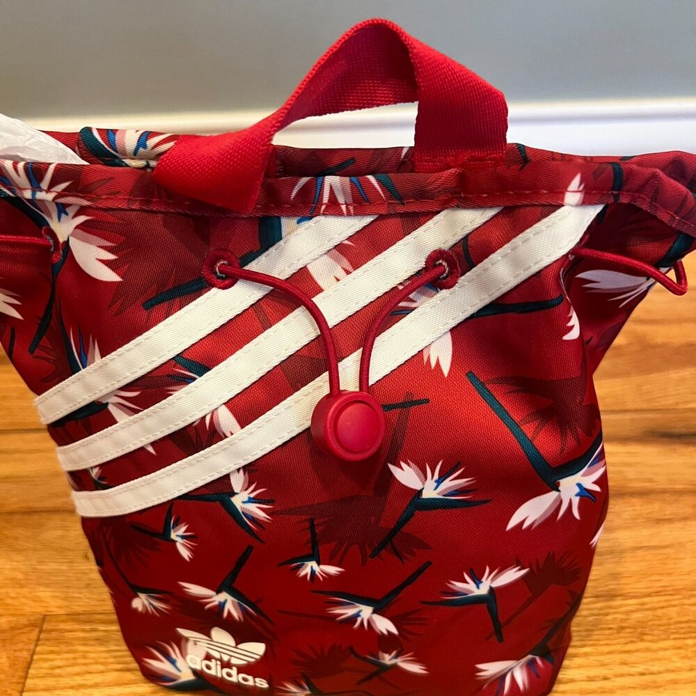 adidas Originals Mini Bucket Backpack - Red Bird of Paradise Floral Trefoil Bag - Picture 3 of 7